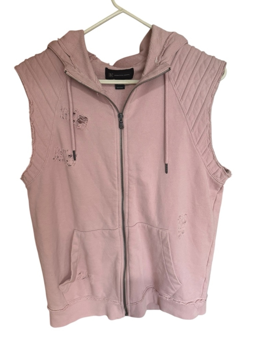 NWOT- INC International Concepts Blush Pink Vest Distressed Full Zip